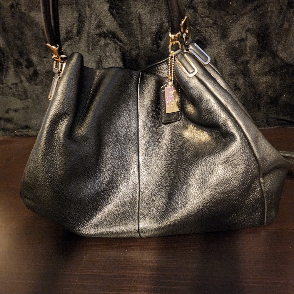Coach Black Pebbled Leather Double Handled Parchment 2 Madison Bag